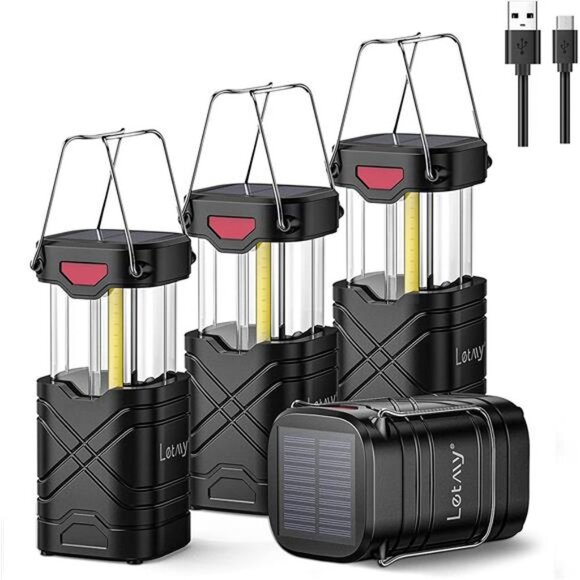 4 Pack Camping Lantern, Rechargeable LED Lanterns, Solar Lantern Battery Powered - Picture 1 of 7